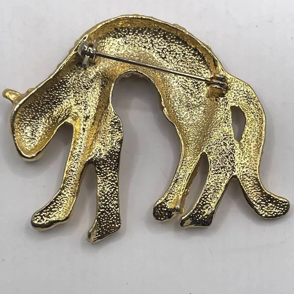 Vintage Cheetah Leopard Gold Tone Brooch With Diamond Rhinestone‎ Eyes - Picture 4 of 4